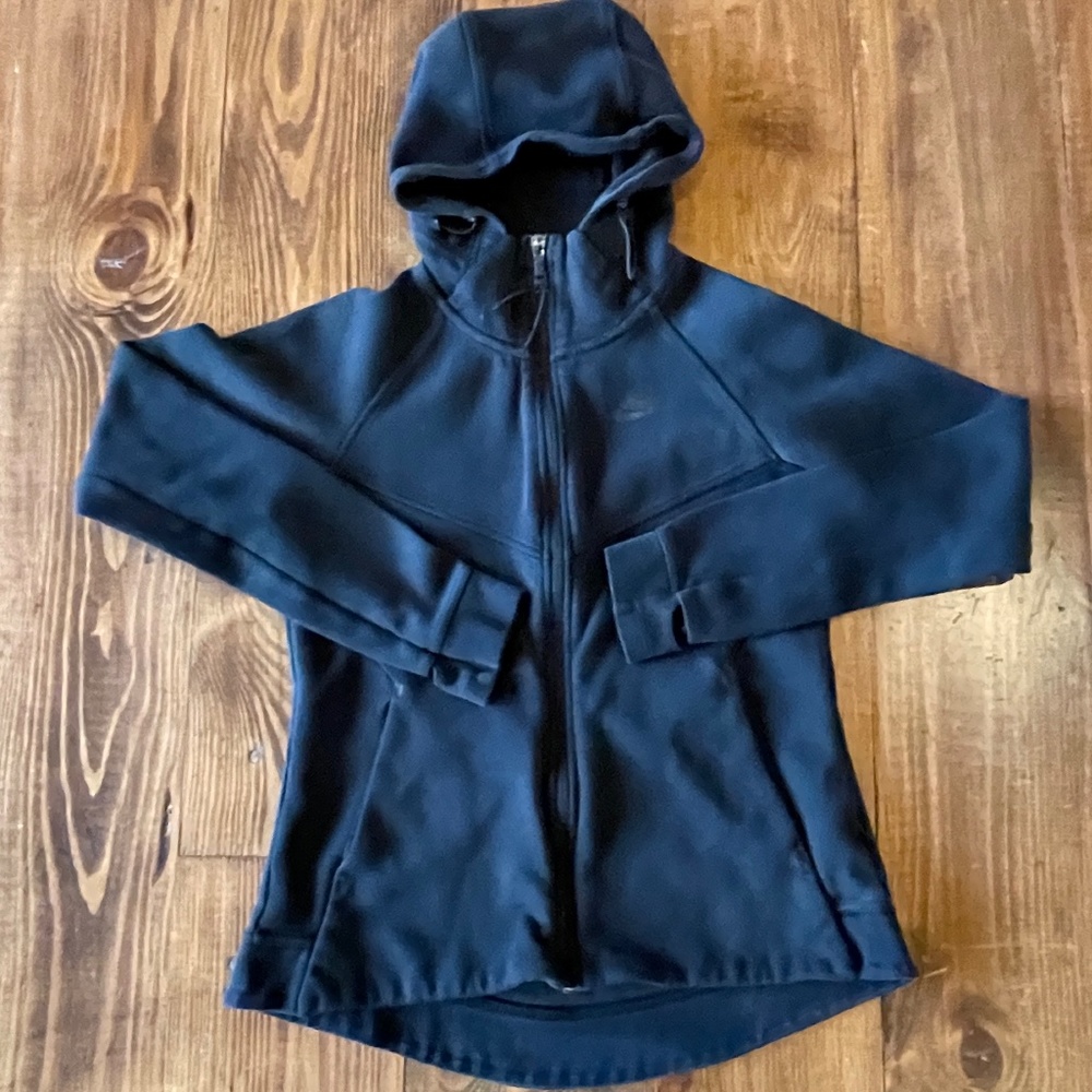 Nike Womens Fitted Hooded Zip-Up Black Sweatshirt Jacket Comfy Thumbholes Medium